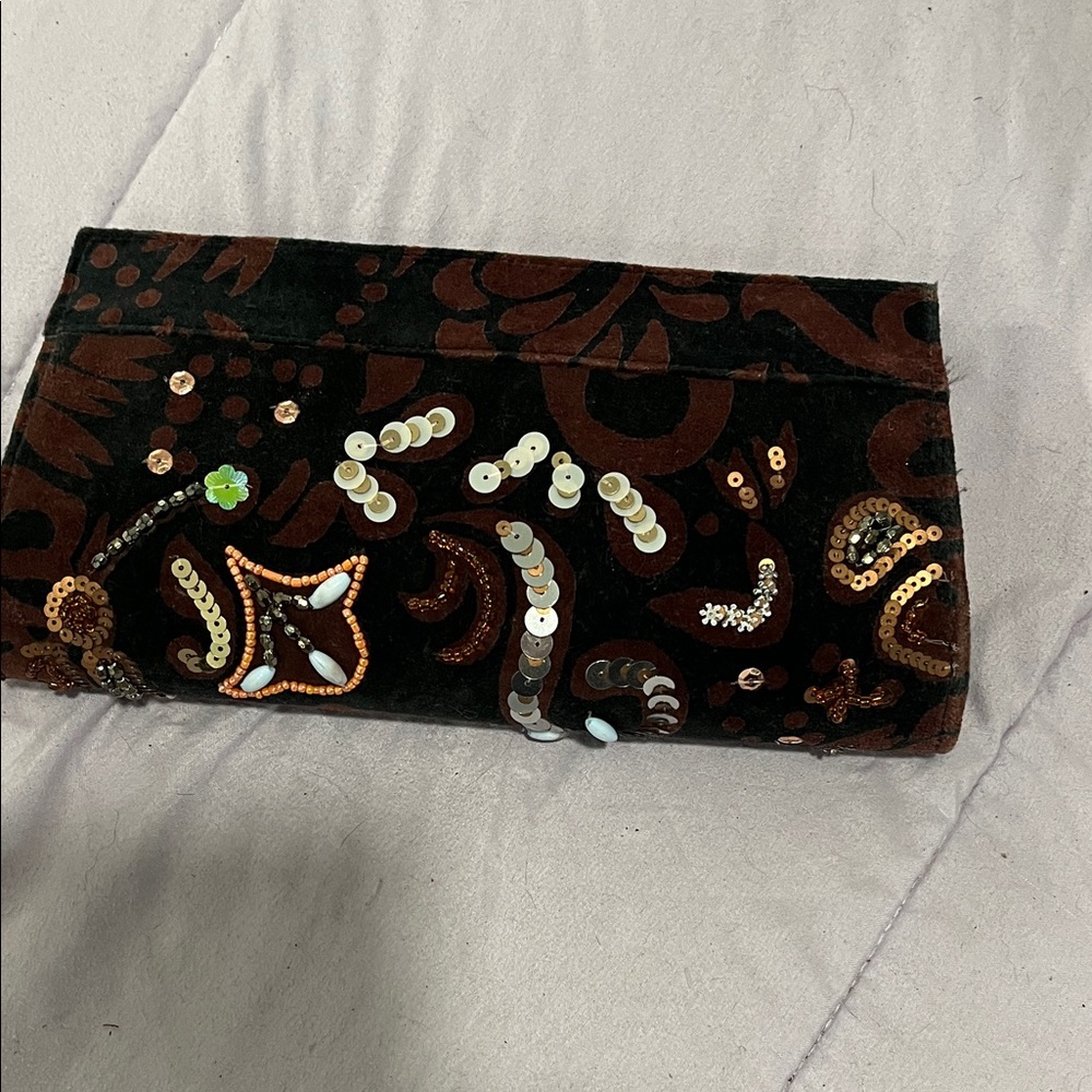 Chic Embellished Black and Brown Clutch